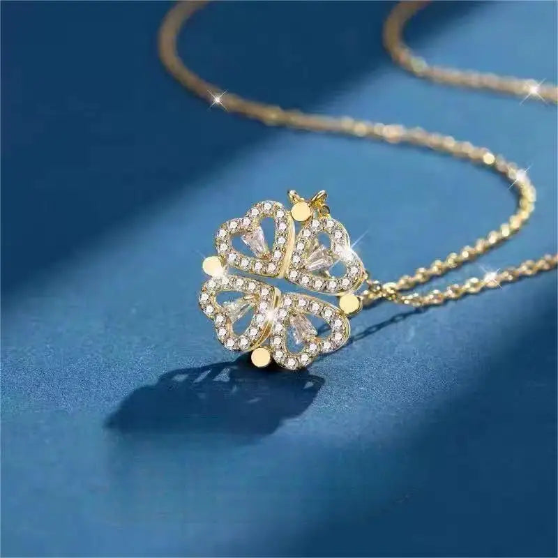NOVORA Lucky Heart™ | Four-Leaf Clover Necklace with Zircon Accents – A Symbol of Love, Luck & Elegance