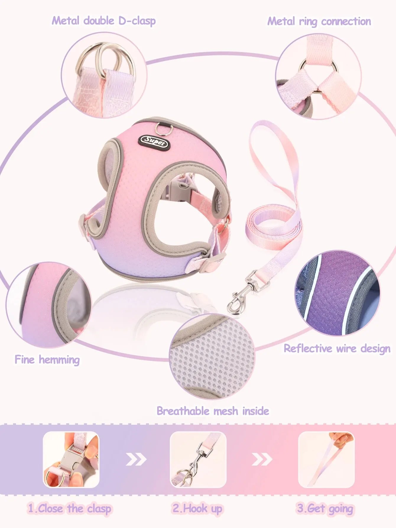 Peitoral Ajustável para Cães com Trela – Arnês Respirável Refletivo, Confortável e Seguro para Passeios | Tamanhos S, M, L e XL