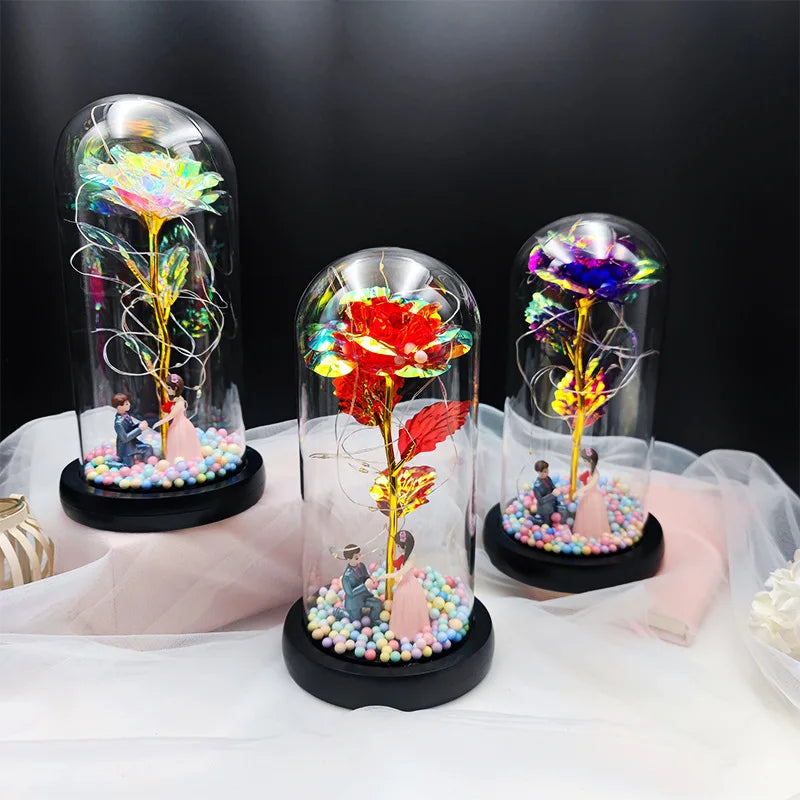 Rosa Eterna Luminosa em Cúpula de Vidro LED – Presente Romântico