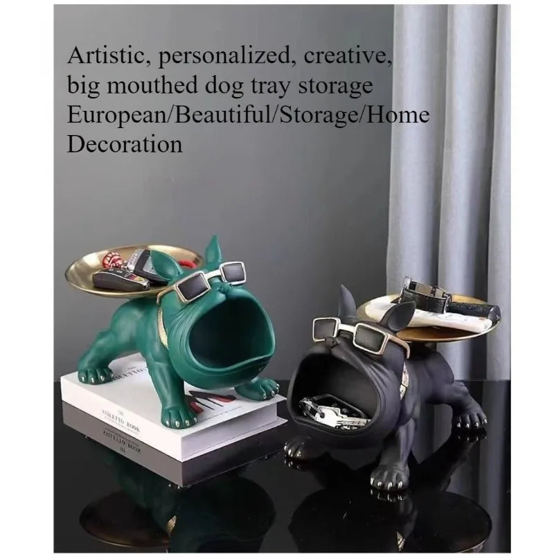 Escultura Decorativa Bulldog Francês Luxo com Bandeja – Organizador para Hall, Sala e Escritório