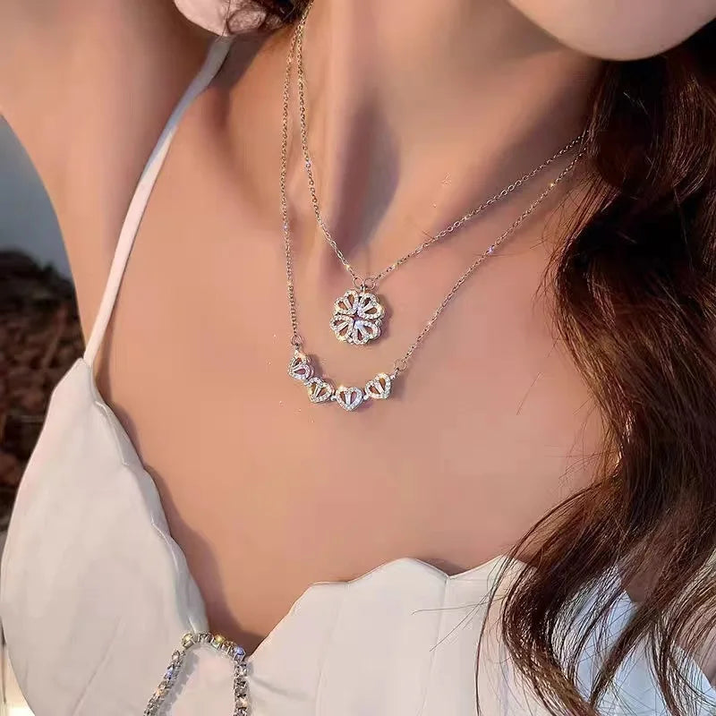 NOVORA Lucky Heart™ | Four-Leaf Clover Necklace with Zircon Accents – A Symbol of Love, Luck & Elegance