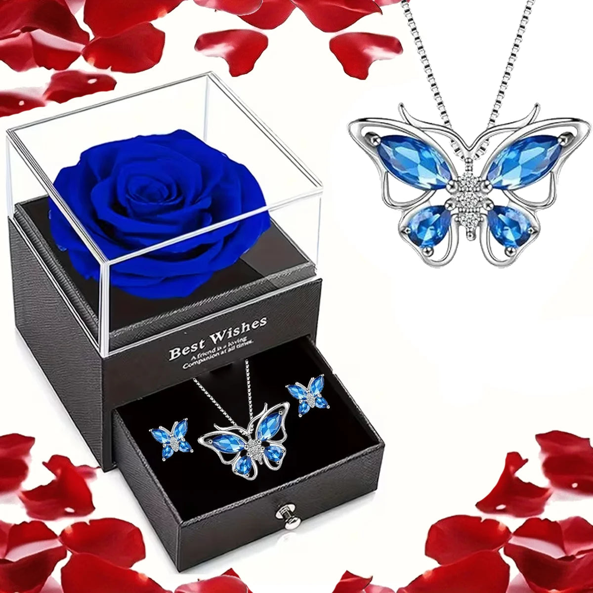 Eternal Rose Butterfly Jewelry Gift Box™ – Necklace & Earrings Set | Romantic Gift for Her