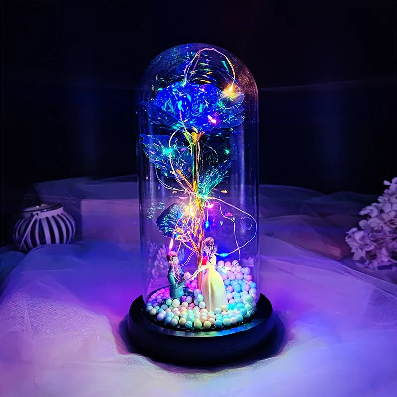 Rosa Eterna Luminosa em Cúpula de Vidro LED – Presente Romântico