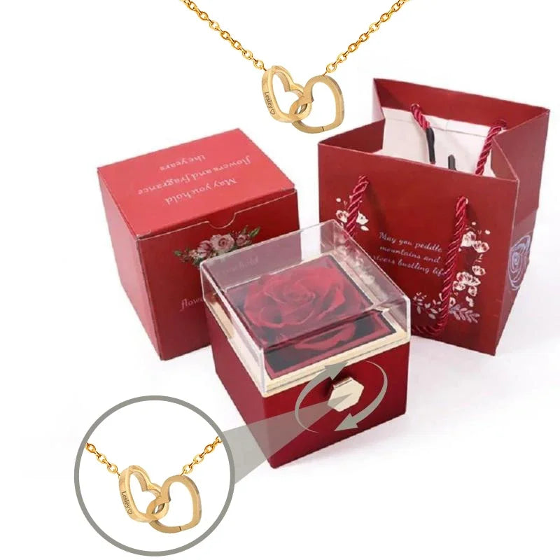 Eternal Rose Gift Box with Personalized Heart Necklace