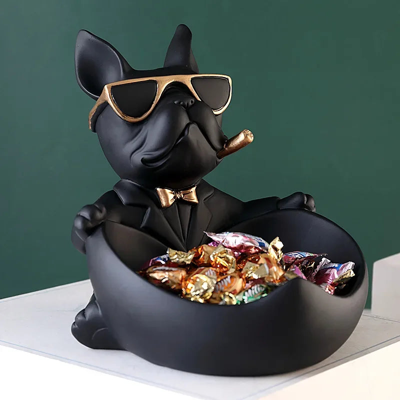Estátua Bulldog Premium com Bandeja Organizadora – Decoração Moderna