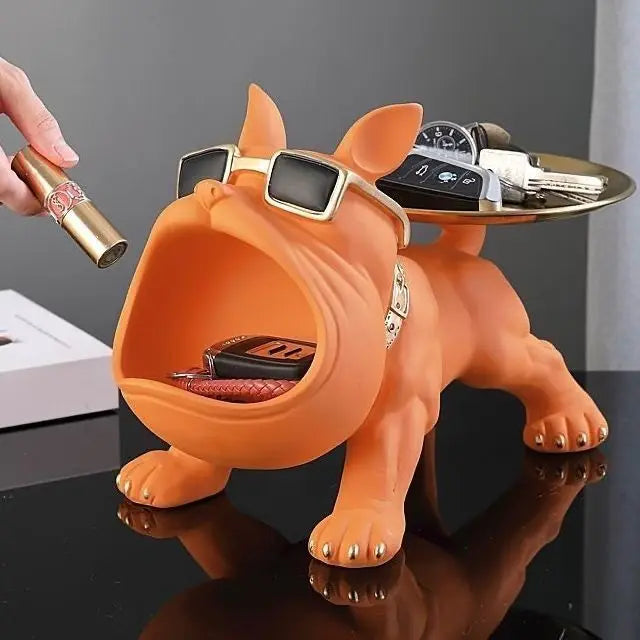 Escultura Decorativa Bulldog Francês Luxo com Bandeja – Organizador para Hall, Sala e Escritório