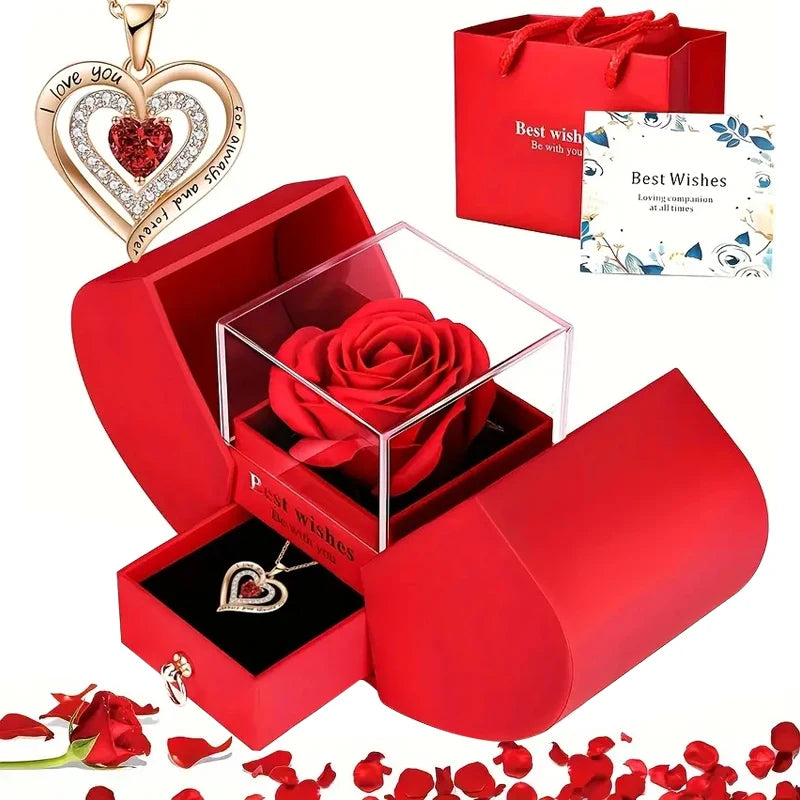 💝 Eternal Rose Heart Necklace™ | Colar com Rosa Eterna e Caixa de Presente Luxo