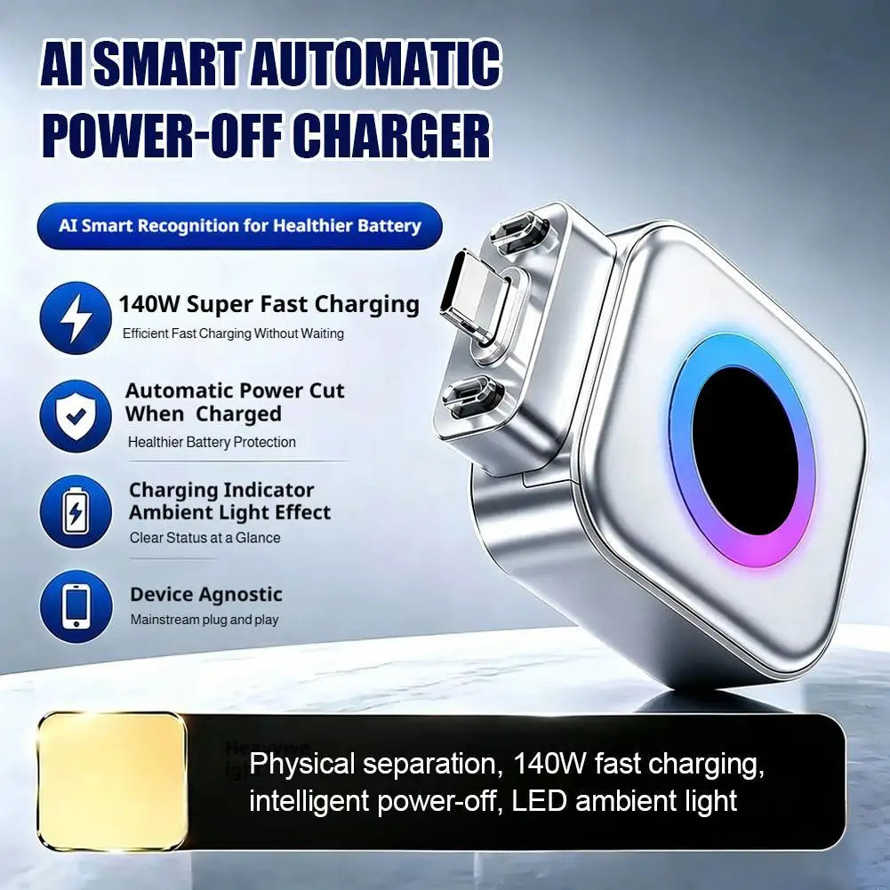 Carregador Inteligente USB-C 140W com Desligamento Automático | Proteção Contra Sobrecarga | Carga Rápida PD