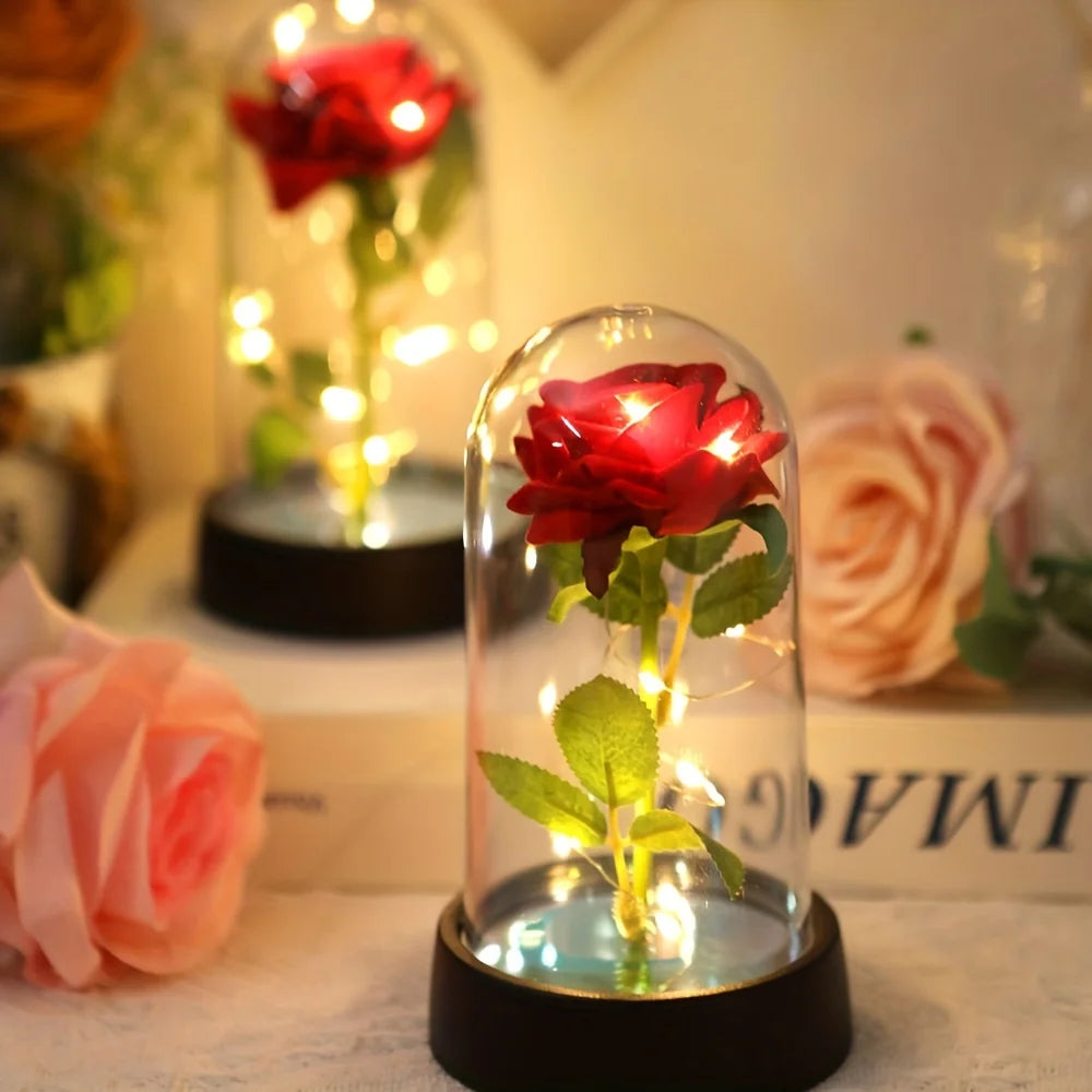 Rosa Eterna Iluminada em Cúpula de Vidro – Presente Romântico