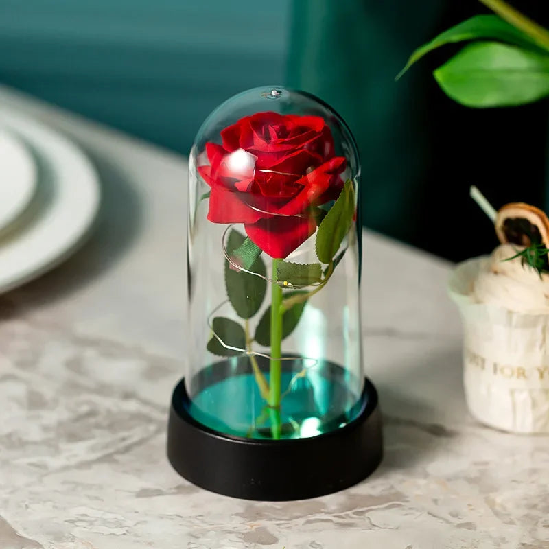 Rosa Eterna Iluminada em Cúpula de Vidro – Presente Romântico