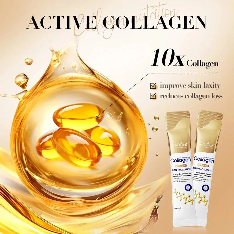 Máscara Facial Noturna de Colágeno Premium – Hidratação Profunda e Efeito Firmador (30 ou 40 Unidades)