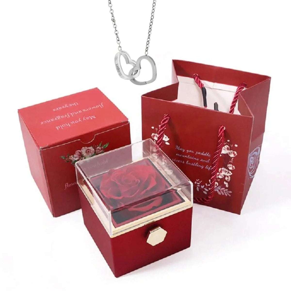 Eternal Rose Gift Box with Personalized Heart Necklace