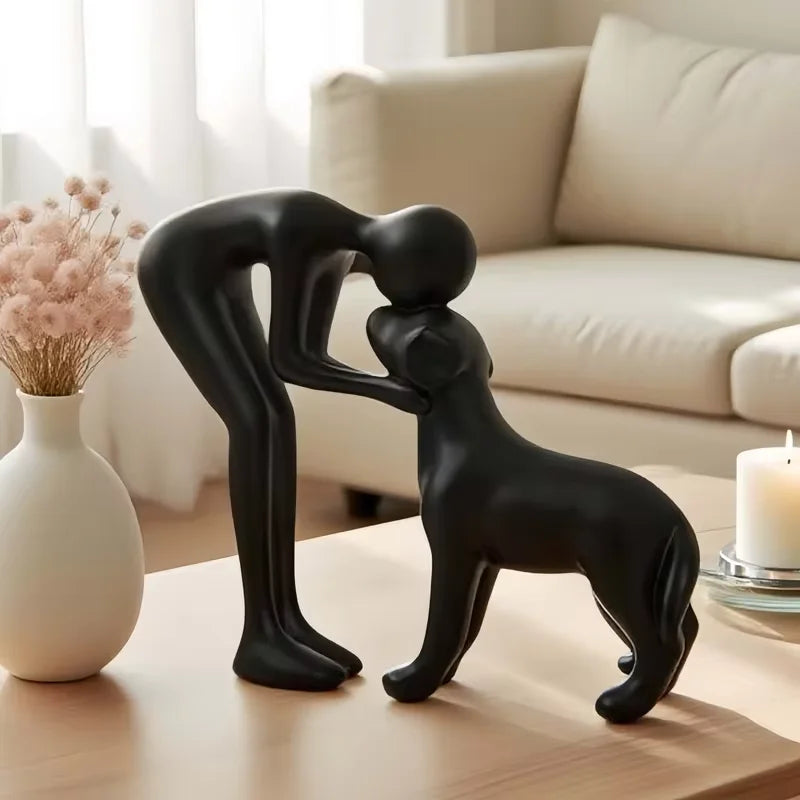Escultura Minimalista Homem & Cão em Resina | Decoração Moderna e Elegante para Sala