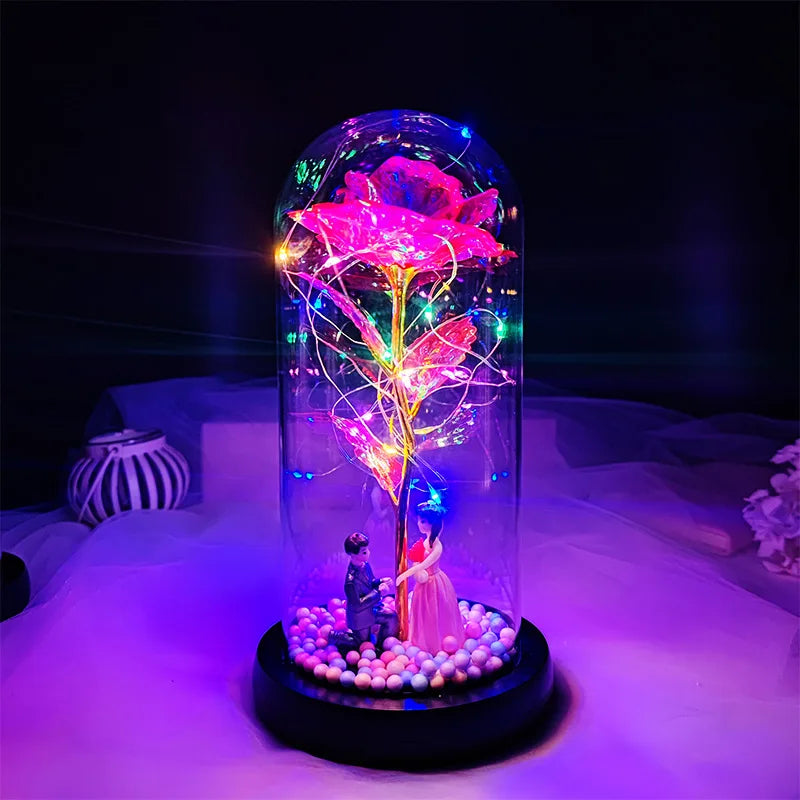 Rosa Eterna Luminosa em Cúpula de Vidro LED – Presente Romântico