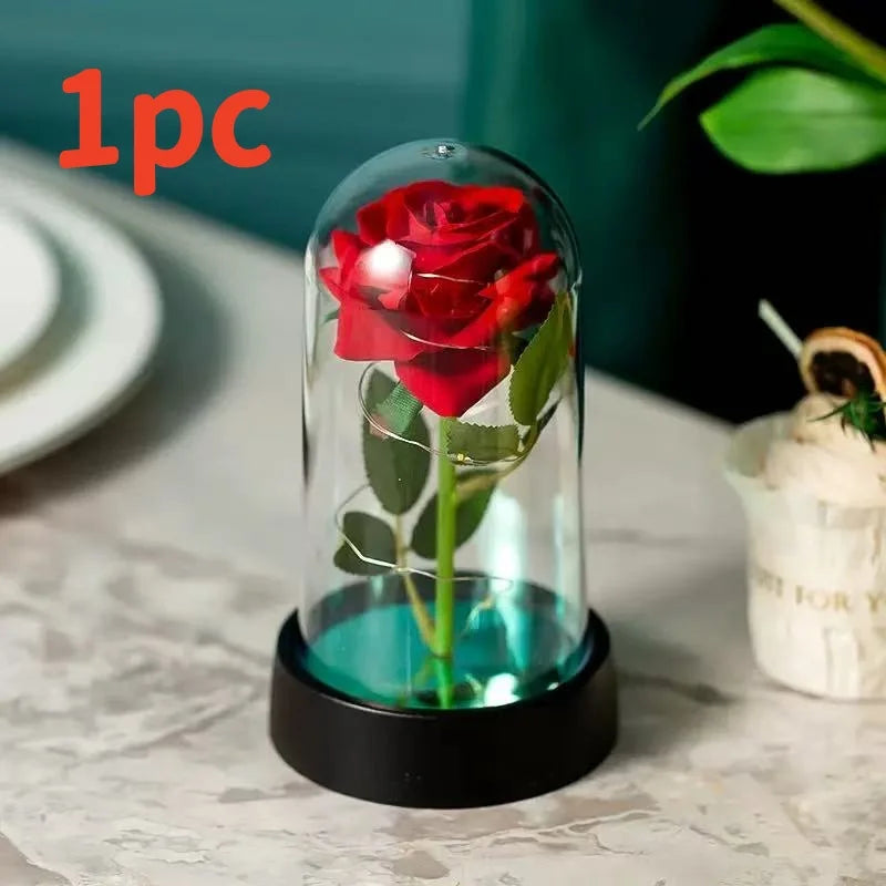 Rosa Eterna Iluminada em Cúpula de Vidro – Presente Romântico