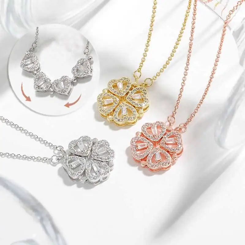 NOVORA Lucky Heart™ | Four-Leaf Clover Necklace with Zircon Accents – A Symbol of Love, Luck & Elegance