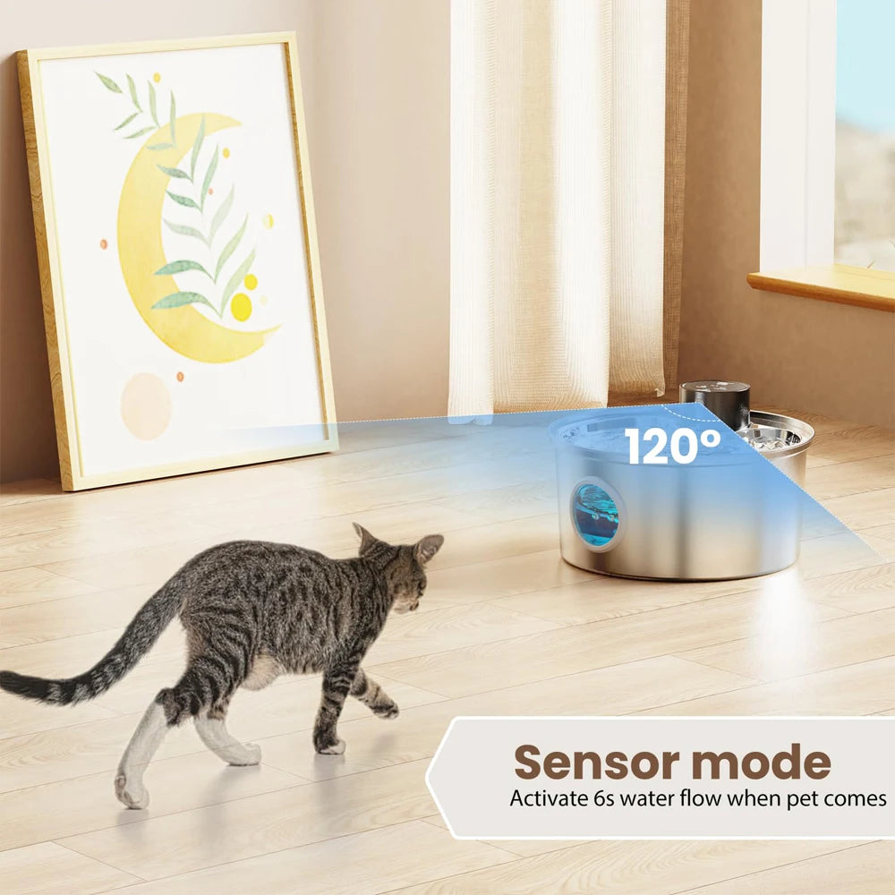 Fonte de Água Automática Sem Fios para Gatos em Aço Inoxidável | Sensor Inteligente | Recarregável USB | Ultra Silenciosa