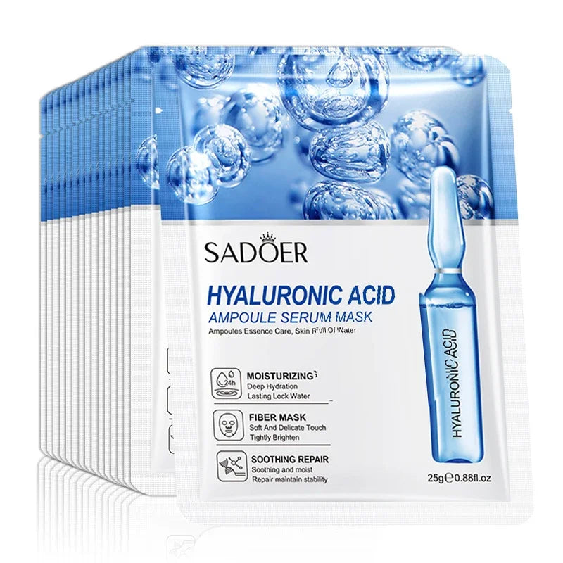 Máscara Facial de Ácido Hialurónico SAODER – Kit 10 Unidades | Hidratação Profunda, Firmeza e Pele Radiante