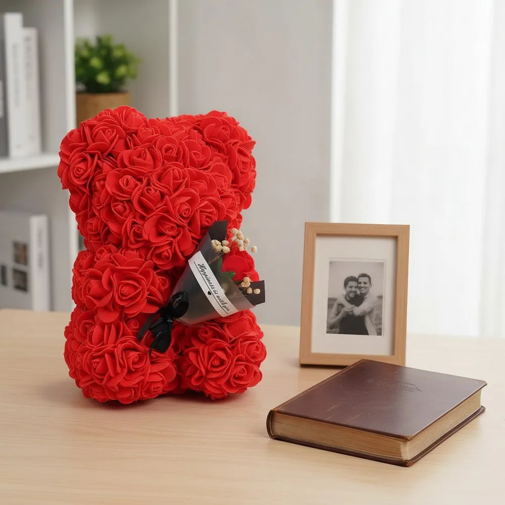 Urso de Rosas 25cm em Espuma – Presente Romântico para Dia dos Namorados, Aniversário e Ocasiões Especiais