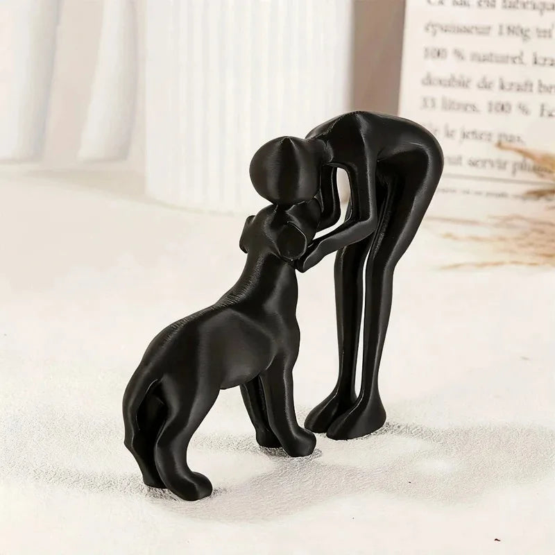 Escultura Minimalista Homem & Cão em Resina | Decoração Moderna e Elegante para Sala