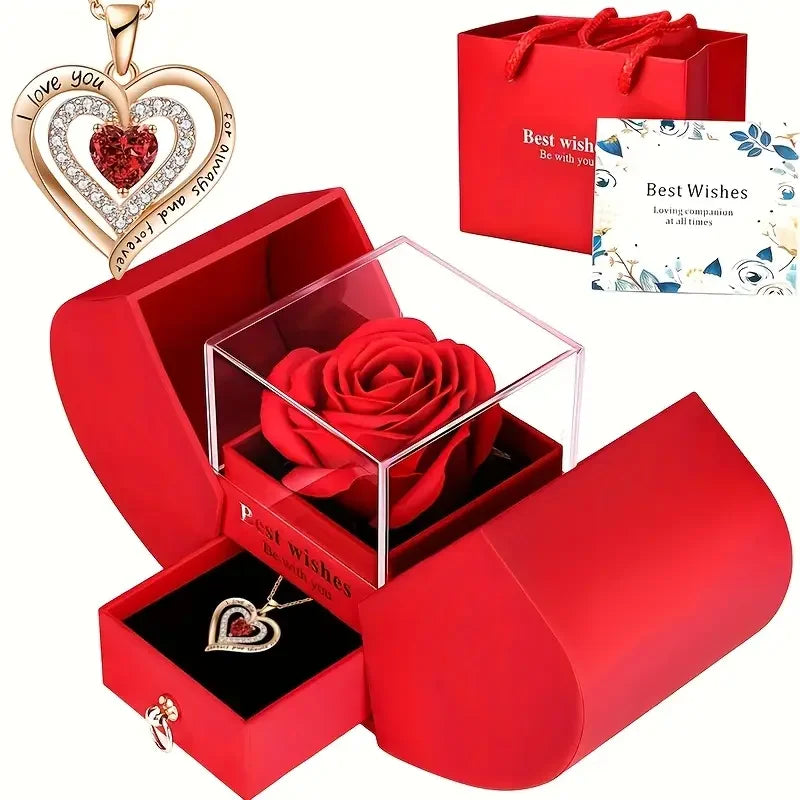💝 Eternal Rose Heart Necklace™ | Colar com Rosa Eterna e Caixa de Presente Luxo