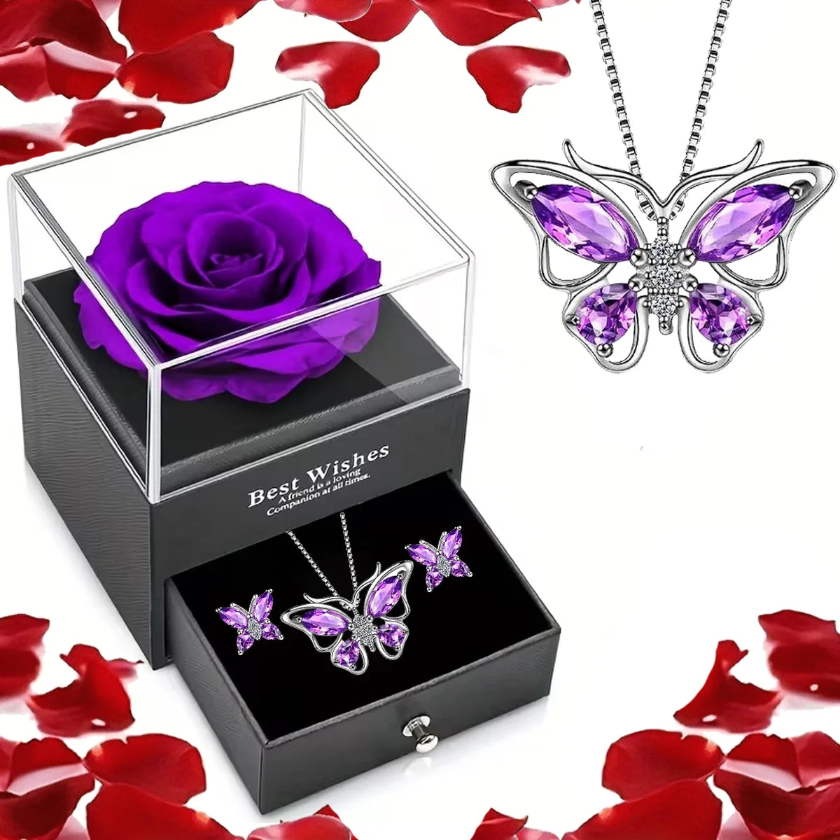 Eternal Rose Butterfly Jewelry Gift Box™ – Necklace & Earrings Set | Romantic Gift for Her