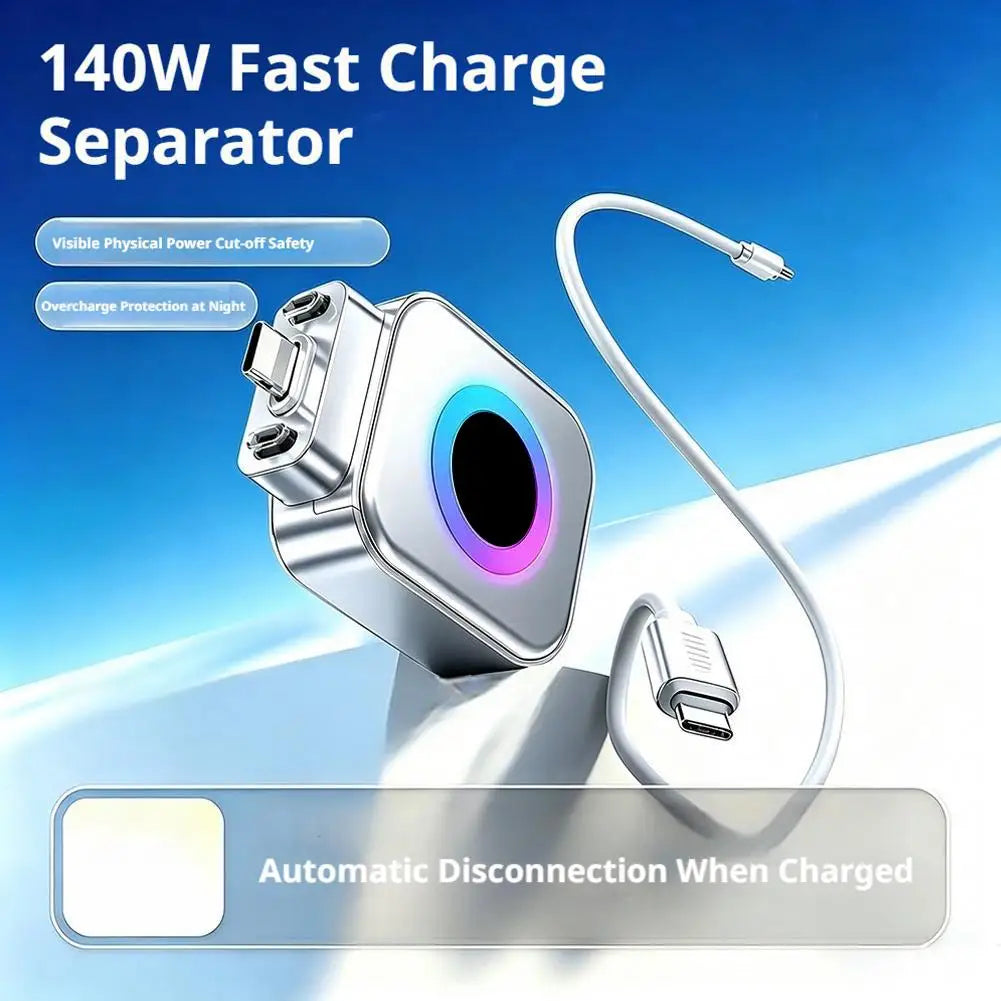 Carregador Inteligente USB-C 140W com Desligamento Automático | Proteção Contra Sobrecarga | Carga Rápida PD