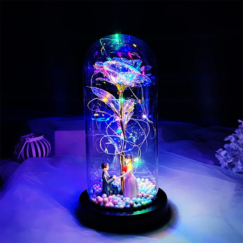 Rosa Eterna Luminosa em Cúpula de Vidro LED – Presente Romântico