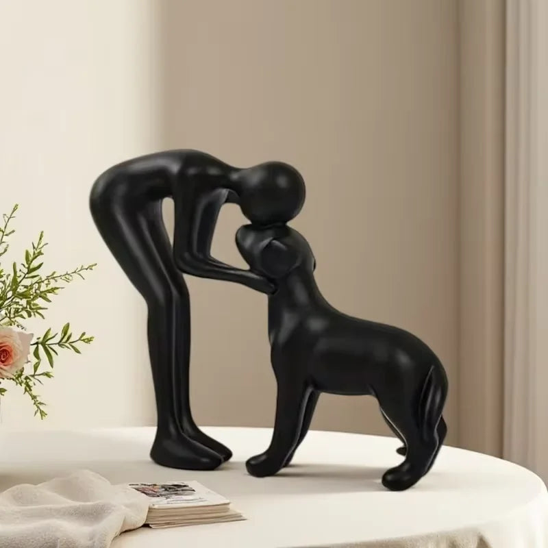 Escultura Minimalista Homem & Cão em Resina | Decoração Moderna e Elegante para Sala