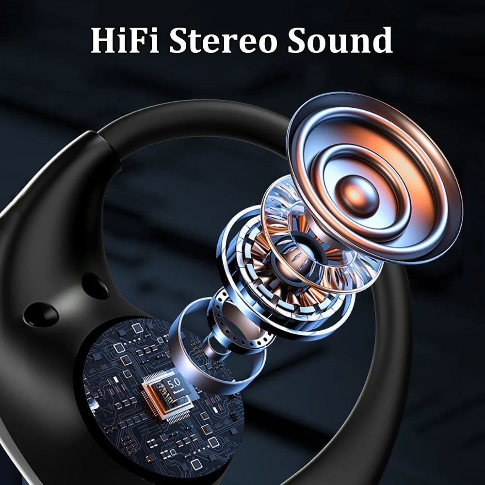 Auriculares Bluetooth 5.4 TWS com Gancho para Orelha | Cancelamento de Ruído, Microfone HD, Estojo de Carregamento e Resistência à Água