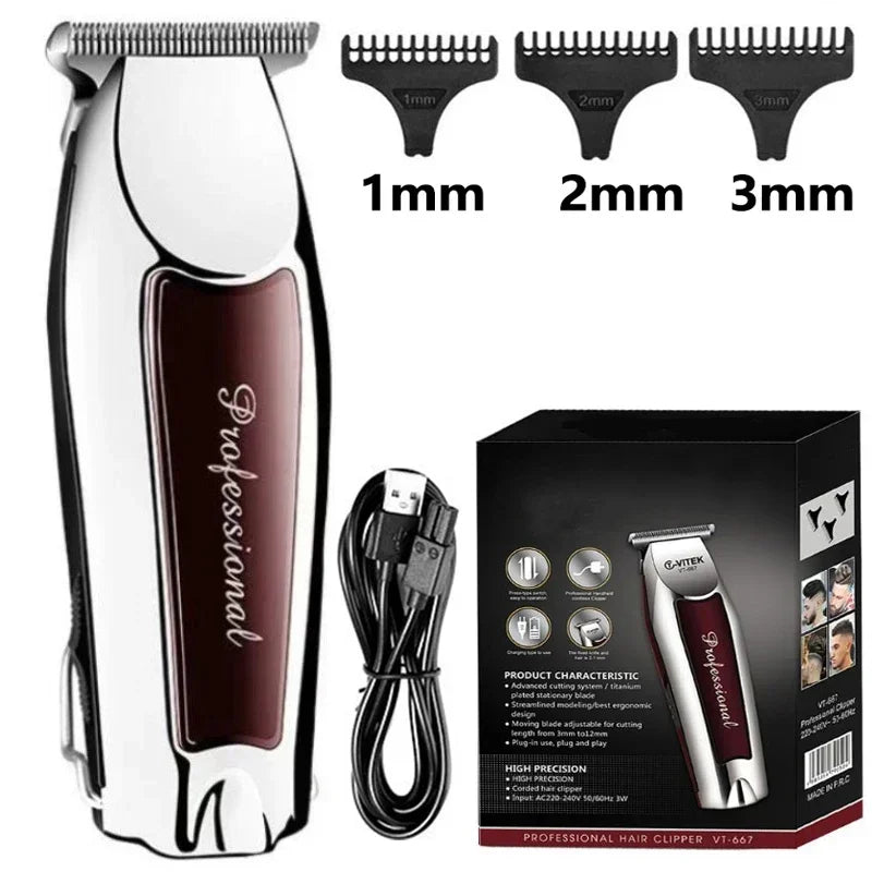 Máquina de Cortar Cabelo Profissional Kemei USB | Aparador de Barba Recarregável