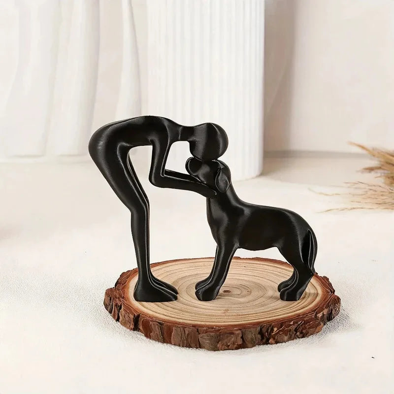 Escultura Minimalista Homem & Cão em Resina | Decoração Moderna e Elegante para Sala